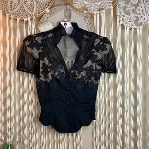 Byron Lars NWT Lace Corset Button Down Blouse 6